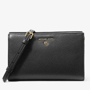 New Michael Kors Valerie Medium Pebbled Leather Crossbody Bag Black